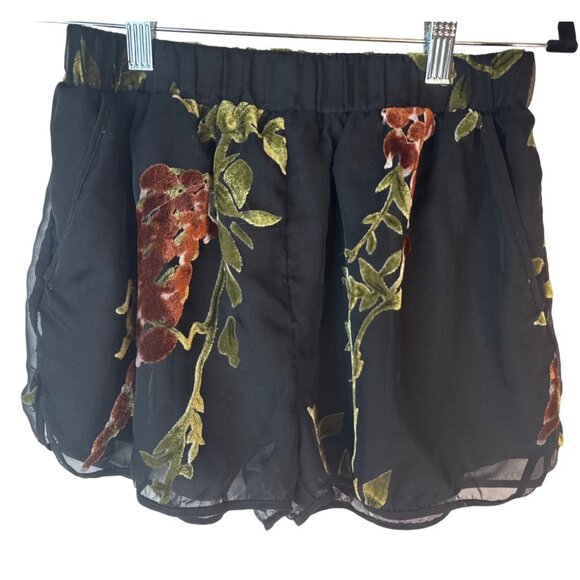 2/$30 Zara Woman Small Embroidered Mini Skirt Black Floral Velvet Overlay - Picture 3 of 9